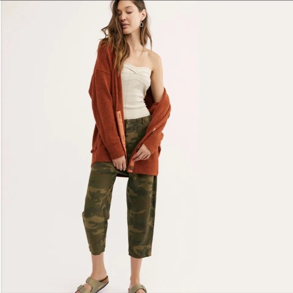 Free People Eucalyptus Wool Blend Cardigan Brick Red Heather XS OVERSIZED - Picture 2 of 16